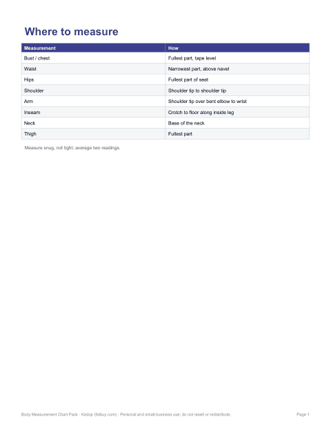 Preview of the first page of Measuring guide (PDF)