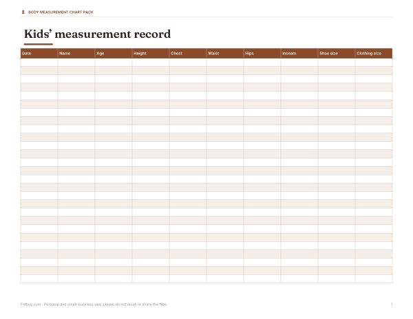 Preview of Printable Kids Measurement Chart