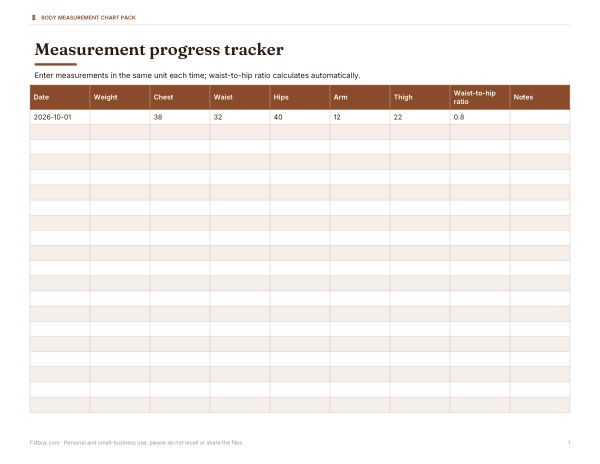 Preview of Printable Body Measurement Progress Tracker